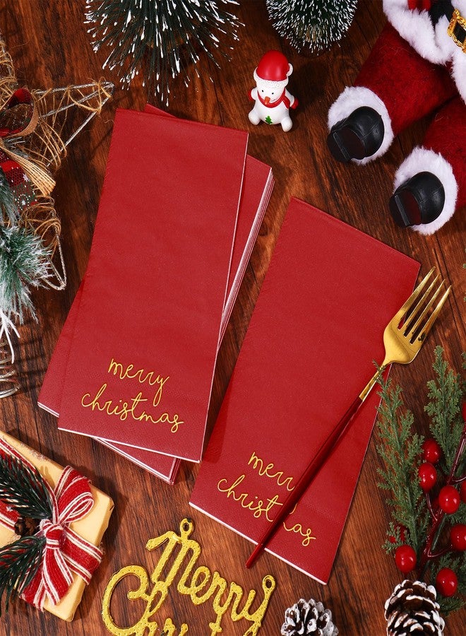 Whaline Merry Christmas Guest Napkins Red Gold Foil Disposable Paper Napkins Xmas Guest Hand Napkin Towel for Winter Party Supplies Bathroom Table Decor, 50 Pcs - Image 3